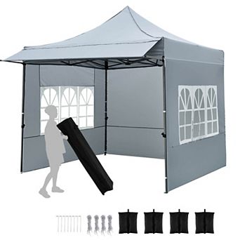 Costway 10 x 10 FT Pop up Canopy Tent with Sidewalls & Awning, Wheeled Bag, Sandbags, Stake