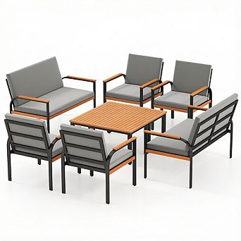Costway Patio Furniture Set with Coffee Table, Loveseat & Single Chairs for Porch
