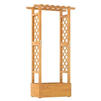 Costway 60” Raised Garden Bed with Trellis with Hanging Roof, 2 Side Trellises for Flower