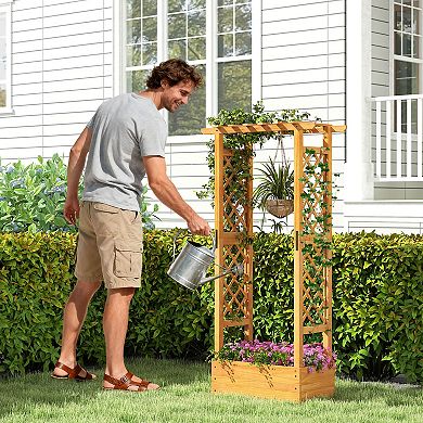 Costway 60” Raised Garden Bed with Trellis with Hanging Roof, 2 Side Trellises for Flower