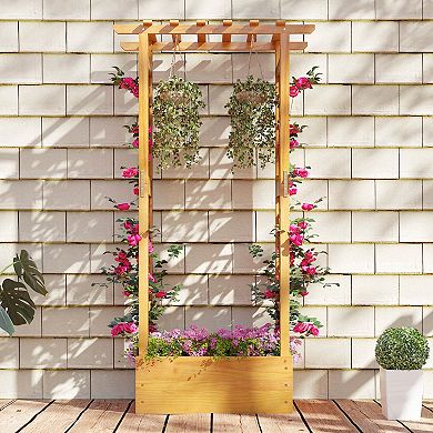 Costway 60” Raised Garden Bed with Trellis with Hanging Roof, 2 Side Trellises for Flower