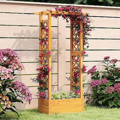 Costway 60” Raised Garden Bed with Trellis with Hanging Roof, 2 Side Trellises for Flower