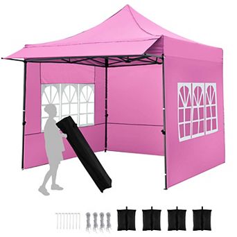 Costway 10 x 10 FT Pop up Canopy Tent with Sidewalls & Awning, Wheeled Bag, Sandbags, Stake