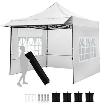 Costway 10 x 10 FT Pop up Canopy Tent with Sidewalls & Awning, Wheeled Bag, Sandbags, Stake