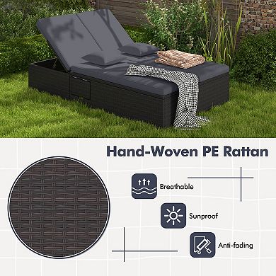 Costway Outdoor Patio Daybed PE Wicker Double Chaise Lounge with Adjustable Backrests