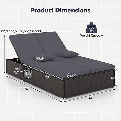 Costway Outdoor Patio Daybed PE Wicker Double Chaise Lounge with Adjustable Backrests