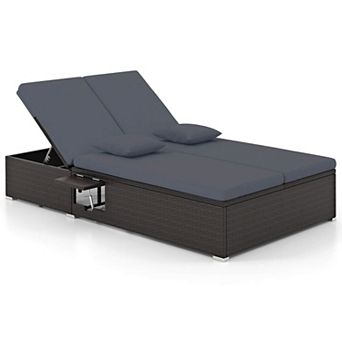 Costway Outdoor Patio Daybed PE Wicker Double Chaise Lounge with Adjustable Backrests