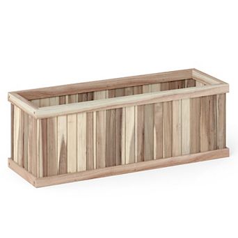 Costway Acacia Wood Raised Garden Bed with Drainage Gaps & Removable Base for Herbs, Fruits