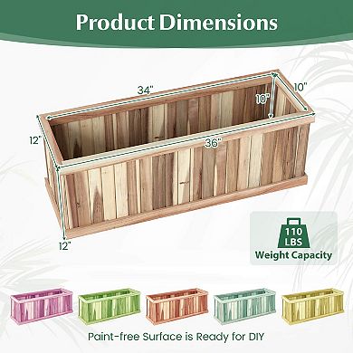 Costway Acacia Wood Raised Garden Bed with Drainage Gaps & Removable Base for Herbs, Fruits