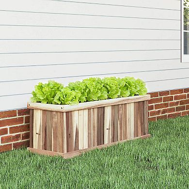 Costway Acacia Wood Raised Garden Bed with Drainage Gaps & Removable Base for Herbs, Fruits