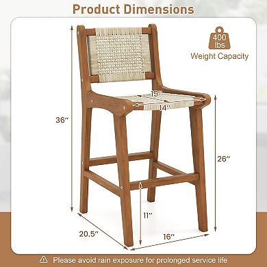 Costway Outdoor Counter Height Bar Stool with Teak Wood Frame Back &Footrest for Balcony