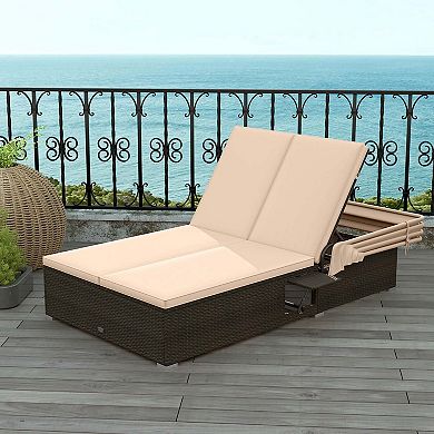 Costway 2-person Rattan Lounge Bed with Retractable Canopy 5-position Adjustable Backrest