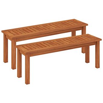 Costway 2-Person Outdoor Wood Bench with Slatted Seat, Front Porch Dining Seating Furniture