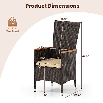 Costway Patio Rattan Chairs with High Backrest & Acacia Wood Armrests, Cushion