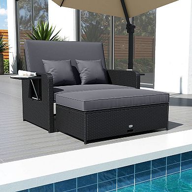 Costway Patio Rattan Loveseat Set Daybed Lounge Storage Ottoman Side Tables Adjust
