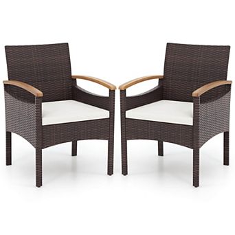 Costway Patio Dining Chairs with Acacia Wood Armrest Heavy Duty Metal Frame