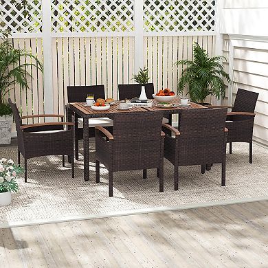 Costway Patio Dining Chairs with Acacia Wood Armrest Heavy Duty Metal Frame