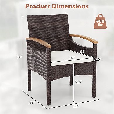 Costway Patio Dining Chairs with Acacia Wood Armrest Heavy Duty Metal Frame
