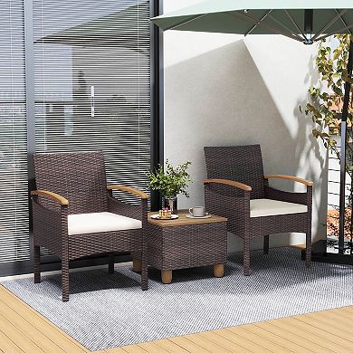 Costway Patio Dining Chairs with Acacia Wood Armrest Heavy Duty Metal Frame
