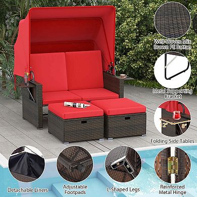 Costway Outdoor Patio Rattan Daybed with Retractable Canopy & Adjustable Backrests