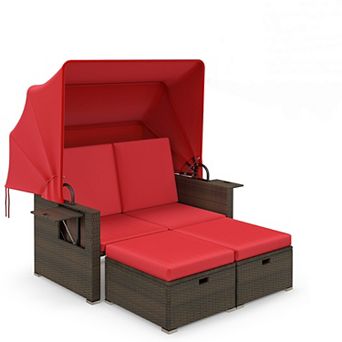 Costway Outdoor Patio Rattan Daybed with Retractable Canopy & Adjustable Backrests