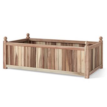 Costway Natural Acacia Wood Rectangular Planter Box with Liner, Drainage, Indoor Outdoor