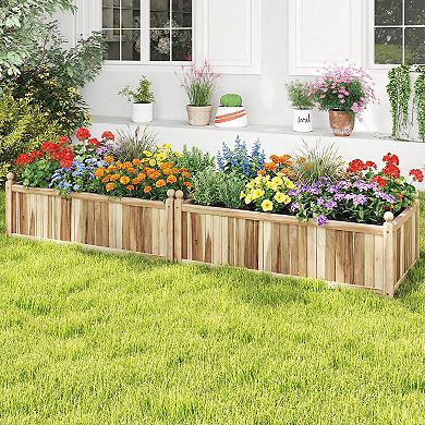Costway Natural Acacia Wood Rectangular Planter Box with Liner, Drainage, Indoor Outdoor