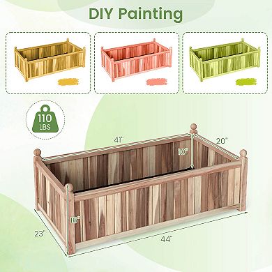 Costway Natural Acacia Wood Rectangular Planter Box with Liner, Drainage, Indoor Outdoor