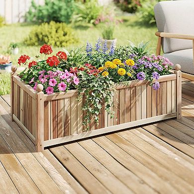 Costway Natural Acacia Wood Rectangular Planter Box with Liner, Drainage, Indoor Outdoor