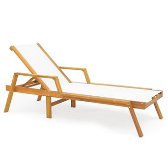 Costway Outdoor Chaise Lounge with Adjustable 5-position Backrest Solid Wood Frame