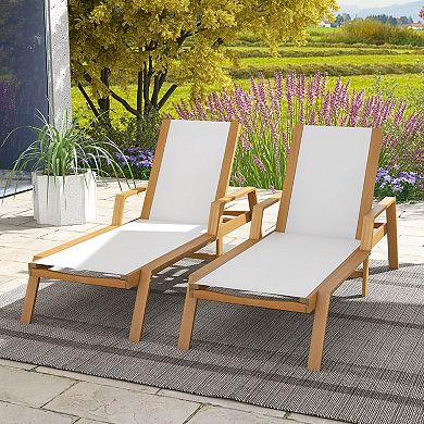 Costway Outdoor Chaise Lounge with Adjustable 5-position Backrest Solid Wood Frame