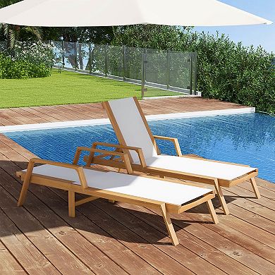 Costway Outdoor Chaise Lounge with Adjustable 5-position Backrest Solid Wood Frame