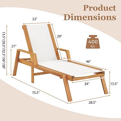 Costway Outdoor Chaise Lounge with Adjustable 5-position Backrest Solid Wood Frame