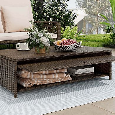 Costway Patio Rattan Daybed Wicker Loveseat Sofa with Multifunctional Ottoman
