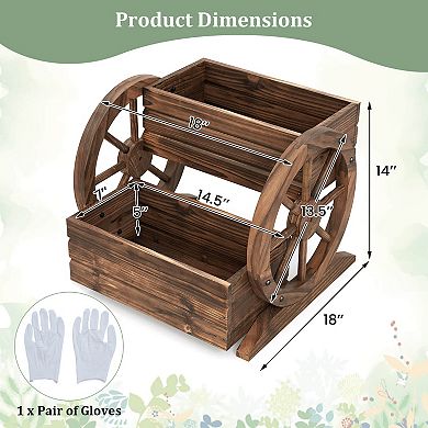 Costway 2-Tier Rustic Wagon Planter Box with Drainage Holes&Wheels for Patio Balcony Garden
