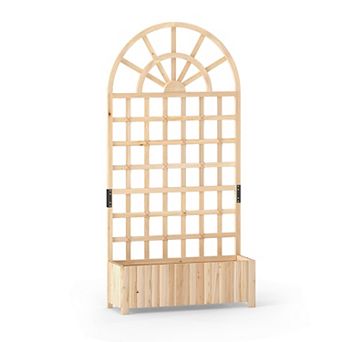 Costway 71” Wooden Raised Garden Bed with Trellis, Drainage Holes for Flowers Vegetables