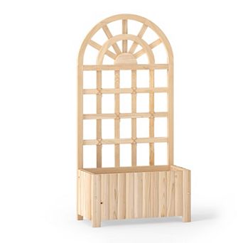 Costway 48” Wooden Raised Garden Bed with Trellis, Drainage Holes for Flowers Vegetables