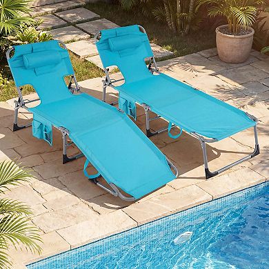 Costway Tanning Chair Portable Chaise Lounge Chair with 4-Position Adjustable Backrest
