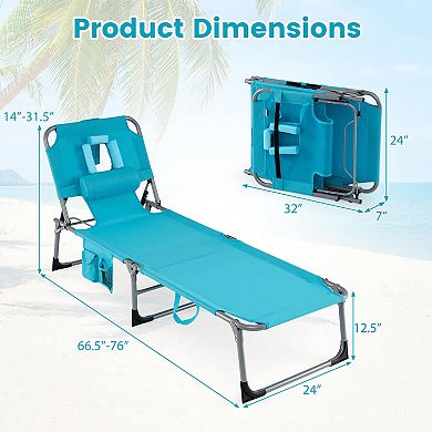 Costway Tanning Chair Portable Chaise Lounge Chair with 4-Position Adjustable Backrest