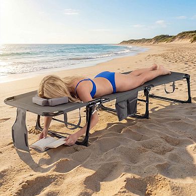 Costway Tanning Chair Portable Chaise Lounge Chair with 4-Position Adjustable Backrest
