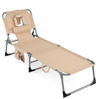 Costway Tanning Chair Portable Chaise Lounge Chair with 4-Position Adjustable Backrest