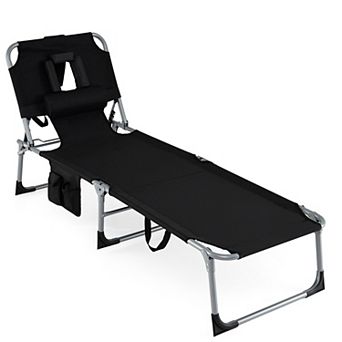 Costway Tanning Chair Portable Chaise Lounge Chair with 4-Position Adjustable Backrest