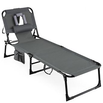 Costway Tanning Chair Portable Chaise Lounge Chair with 4-Position Adjustable Backrest