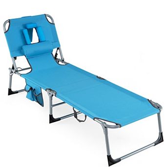 Costway Tanning Chair Portable Chaise Lounge Chair with 4-Position Adjustable Backrest