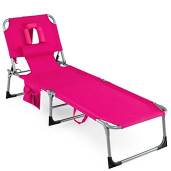 Costway Tanning Chair Portable Chaise Lounge Chair with 4-Position Adjustable Backrest