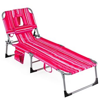 Costway Tanning Chair Portable Chaise Lounge Chair with 4-Position Adjustable Backrest