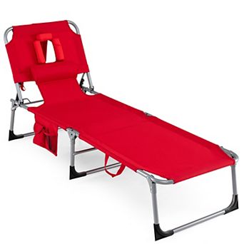 Costway Tanning Chair Portable Chaise Lounge Chair with 4-Position Adjustable Backrest