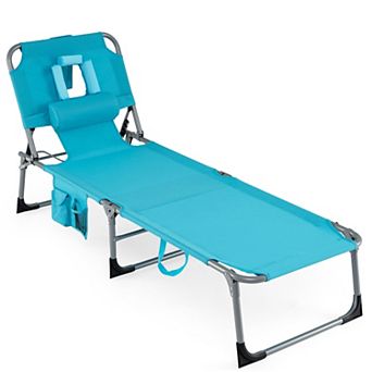 Costway Tanning Chair Portable Chaise Lounge Chair with 4-Position Adjustable Backrest
