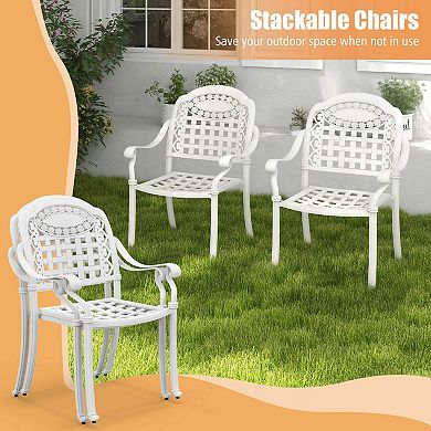 Costway 4pcs Patio Cast Aluminum Armrest Chairs Dining Stackable Outdoor