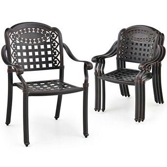 Costway 4 pc Patio Cast Aluminum Armrest Chairs Dining Stackable Outdoor